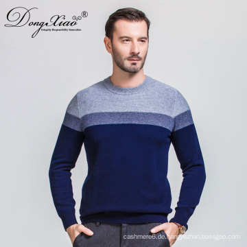 Wollblaue Farbe Handgestrickte Design Rundhals Pullover für Männer